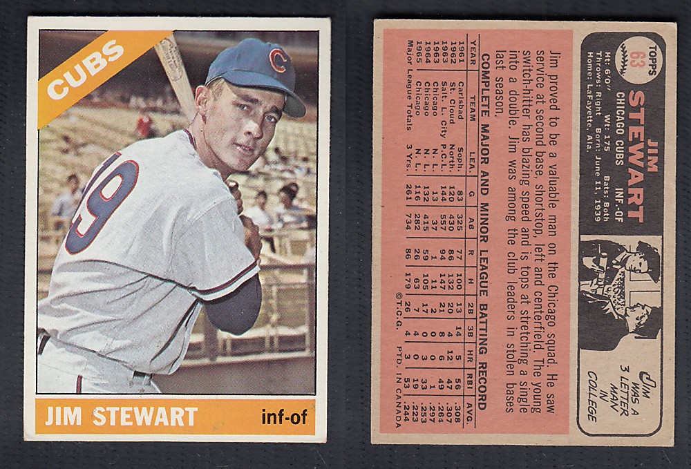 1966 O-PEE-CHEE BASEBALL CARD #63 J. STEWART photo 1966 O-PEE-CHEE BASEBALL CARD #63 J. STEWART photo