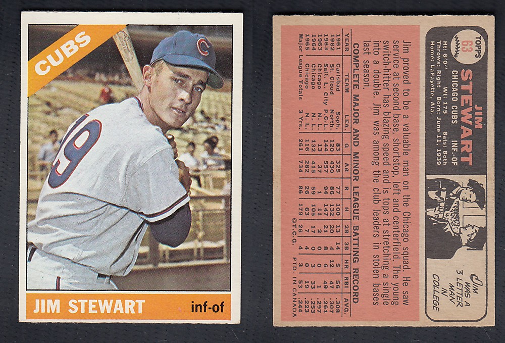 1966 O-PEE-CHEE BASEBALL CARD #63 J. STEWART photo 1966 O-PEE-CHEE BASEBALL CARD #63 J. STEWART photo