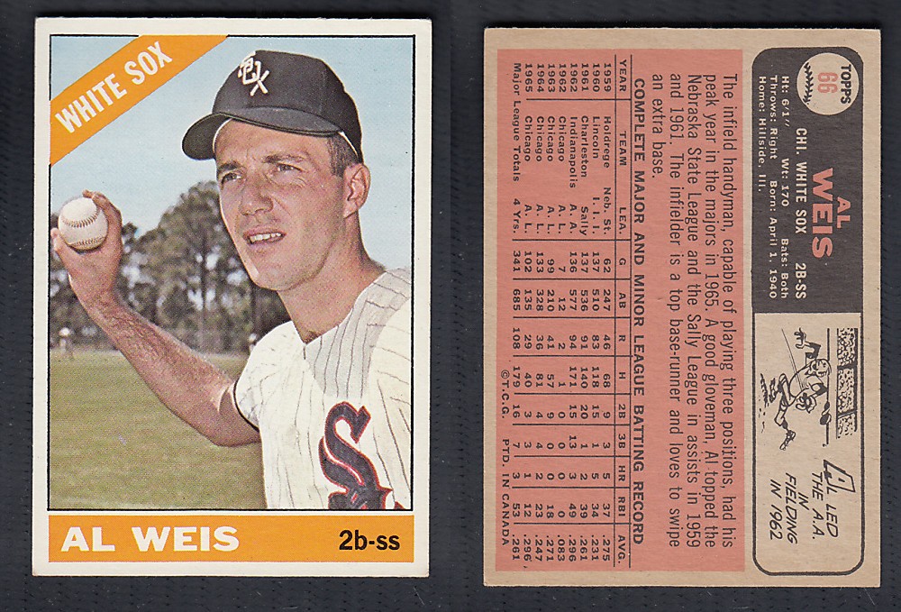 1966 O-PEE-CHEE BASEBALL CARD #66 A. WEIS photo 1966 O-PEE-CHEE BASEBALL CARD #66 A. WEIS photo