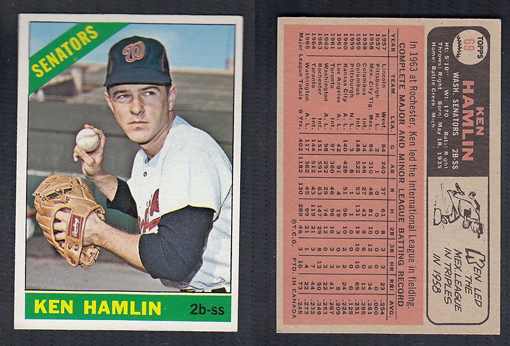 1966 O-PEE-CHEE BASEBALL CARD #69 K. HAMLIN photo 1966 O-PEE-CHEE BASEBALL CARD #69 K. HAMLIN photo