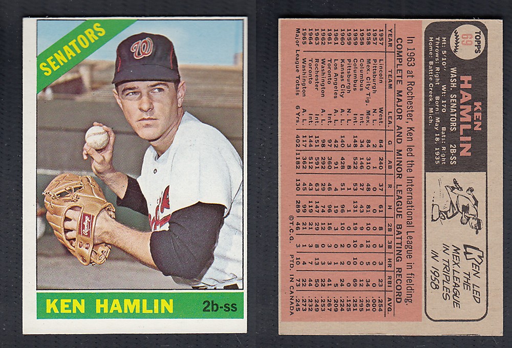 1966 O-PEE-CHEE BASEBALL CARD #69 K. HAMLIN photo 1966 O-PEE-CHEE BASEBALL CARD #69 K. HAMLIN photo