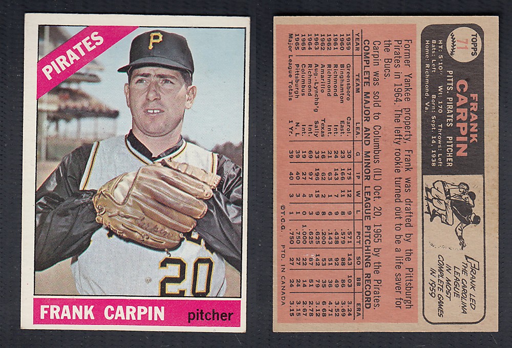 1966 O-PEE-CHEE BASEBALL CARD #71 F. CARPIN photo 1966 O-PEE-CHEE BASEBALL CARD #71 F. CARPIN photo