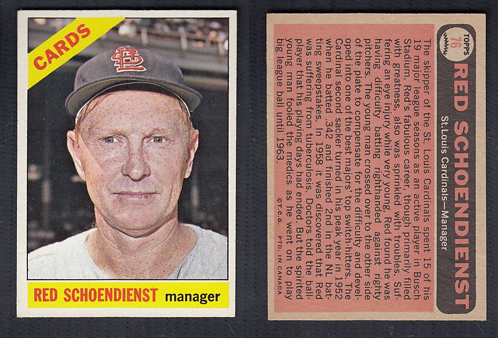 1966 O-PEE-CHEE BASEBALL CARD #76 R. SCHOENDIENST photo 1966 O-PEE-CHEE BASEBALL CARD #76 R. SCHOENDIENST photo