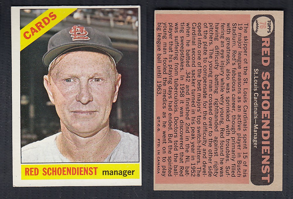 1966 O-PEE-CHEE BASEBALL CARD #76 R. SCHOENDIENST photo