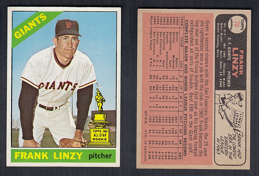 1966 O-PEE-CHEE BASEBALL CARD #78 F. LINZY photo 1966 O-PEE-CHEE BASEBALL CARD #78 F. LINZY photo