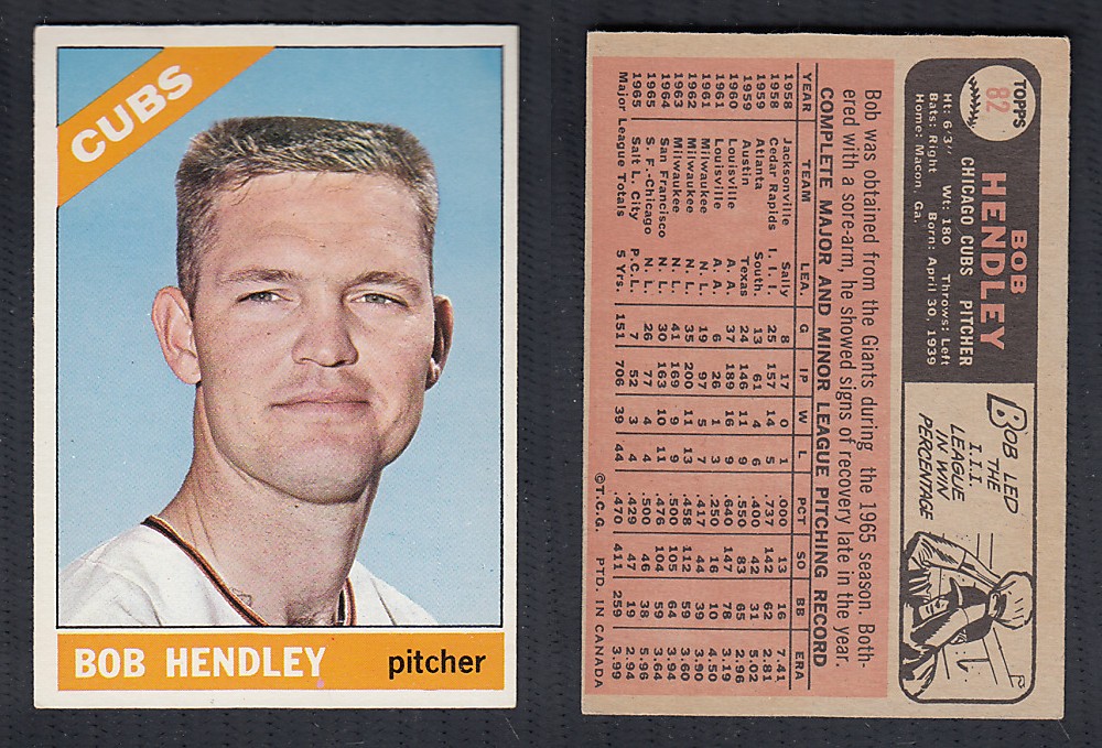 1966 O-PEE-CHEE BASEBALL CARD #82 B. HENDLEY photo 1966 O-PEE-CHEE BASEBALL CARD #82 B. HENDLEY photo