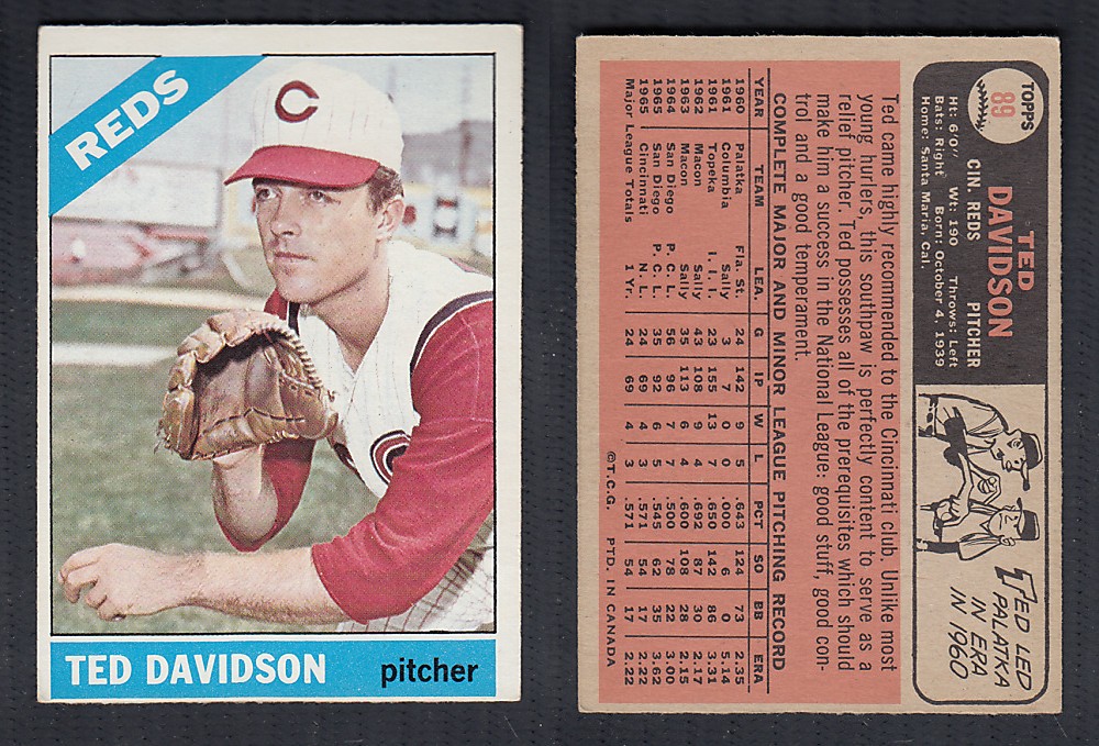 1966 O-PEE-CHEE BASEBALL CARD #89 T. DAVIDSON photo 1966 O-PEE-CHEE BASEBALL CARD #89 T. DAVIDSON photo