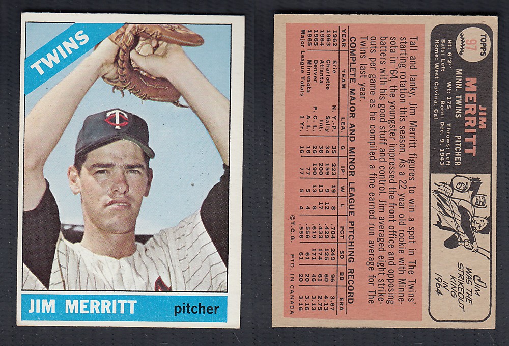 1966 O-PEE-CHEE BASEBALL CARD #97 J. MERRITT photo 1966 O-PEE-CHEE BASEBALL CARD #97 J. MERRITT photo