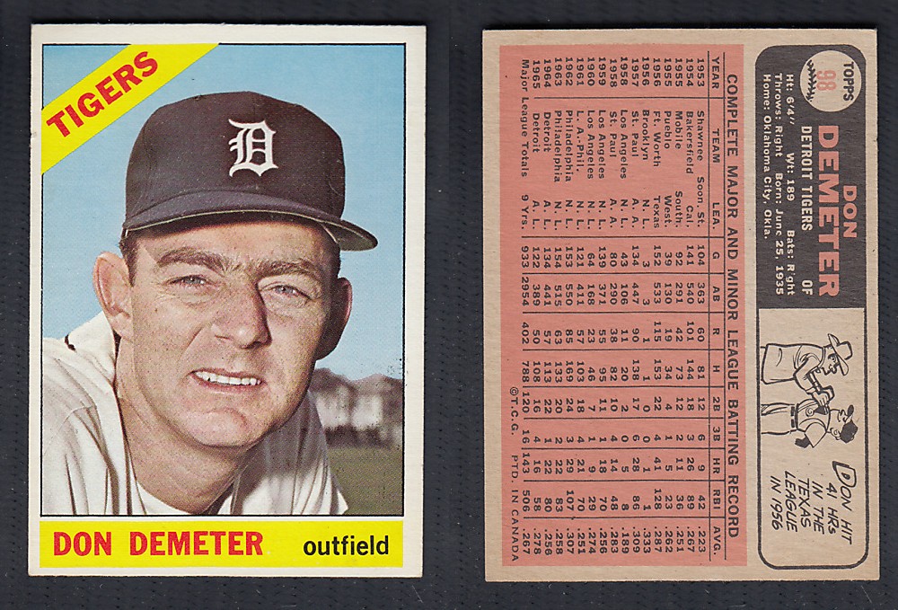 1966 O-PEE-CHEE BASEBALL CARD #98 D. DEMETER photo 1966 O-PEE-CHEE BASEBALL CARD #98 D. DEMETER photo
