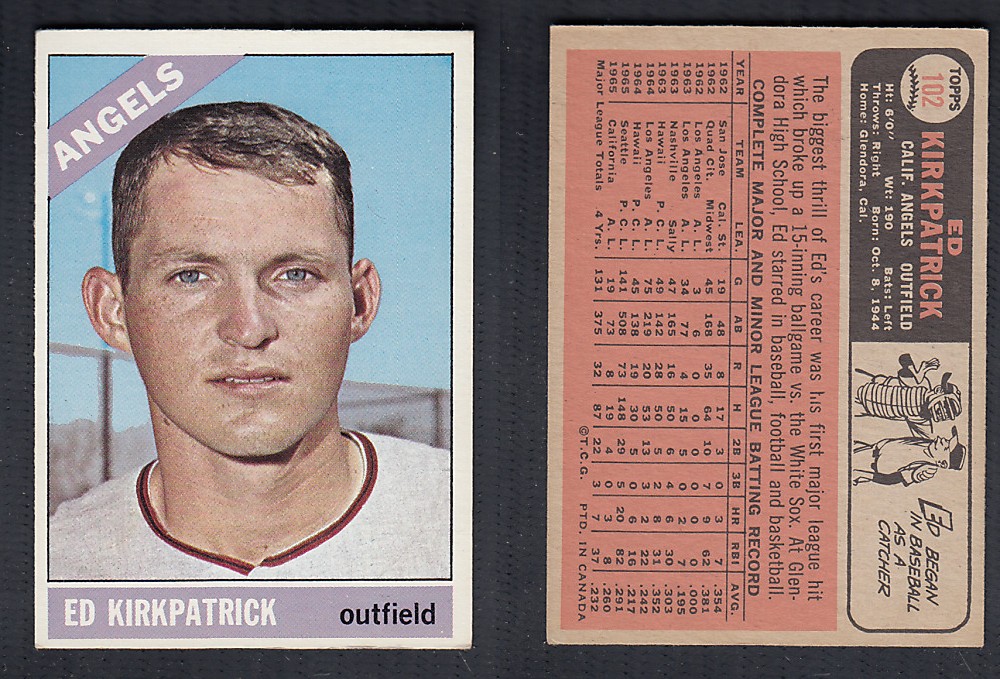 1966 O-PEE-CHEE BASEBALL CARD #102 E. KIRKPATRICK photo 1966 O-PEE-CHEE BASEBALL CARD #102 E. KIRKPATRICK photo