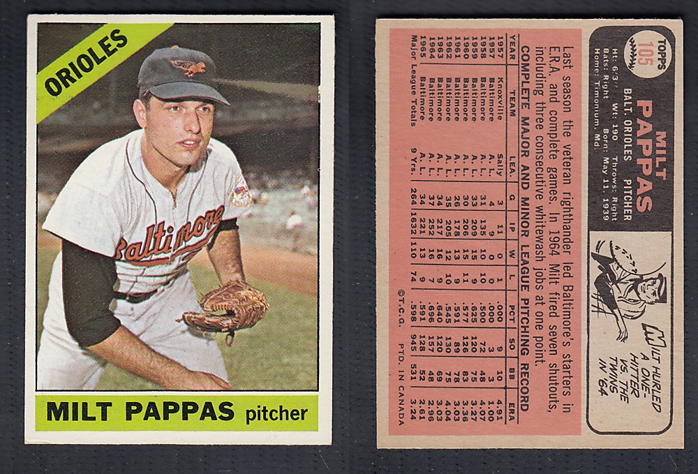 1966 O-PEE-CHEE BASEBALL CARD #105 M. PAPPAS photo 1966 O-PEE-CHEE BASEBALL CARD #105 M. PAPPAS photo