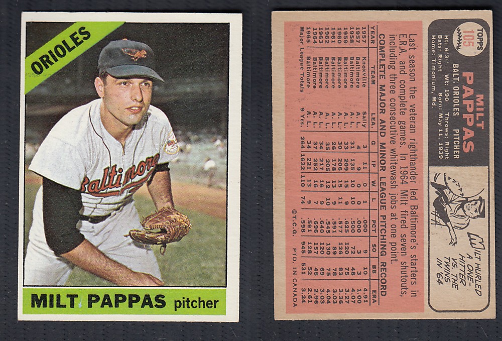 1966 O-PEE-CHEE BASEBALL CARD #105 M. PAPPAS photo 1966 O-PEE-CHEE BASEBALL CARD #105 M. PAPPAS photo
