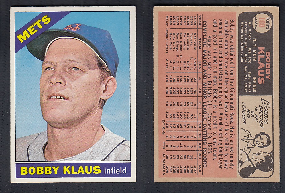 1966 O-PEE-CHEE BASEBALL CARD #108 B. KLAUS photo 1966 O-PEE-CHEE BASEBALL CARD #108 B. KLAUS photo