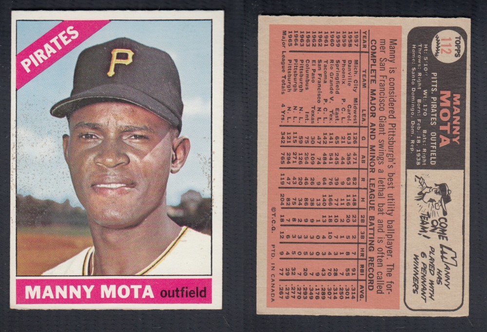 1966 O-PEE-CHEE BASEBALL CARD #112 M. MOTA photo 1966 O-PEE-CHEE BASEBALL CARD #112 M. MOTA photo