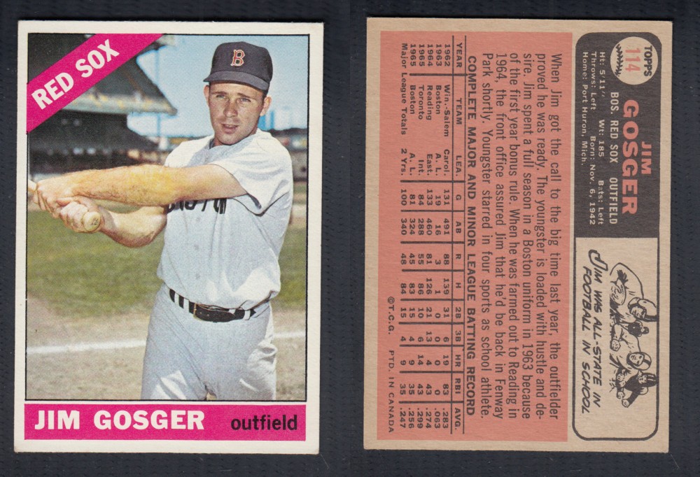 1966 O-PEE-CHEE BASEBALL CARD #114 J. GOSGER photo