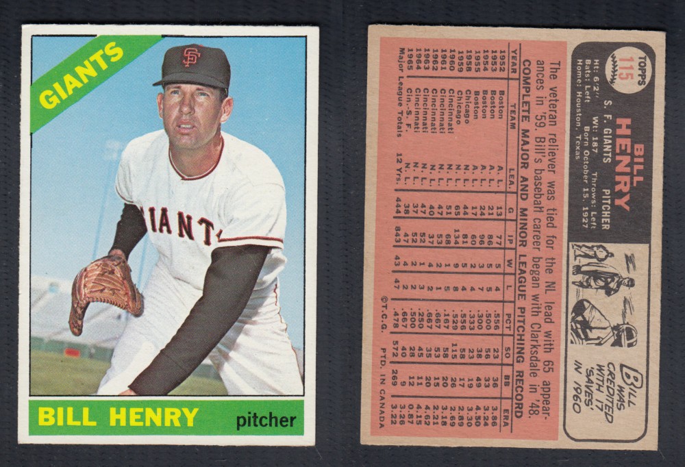 1966 O-PEE-CHEE BASEBALL CARD #115 B. HENRY photo 1966 O-PEE-CHEE BASEBALL CARD #115 B. HENRY photo