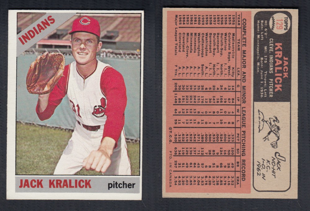 1966 O-PEE-CHEE BASEBALL CARD #129 J. KRALICK photo 1966 O-PEE-CHEE BASEBALL CARD #129 J. KRALICK photo