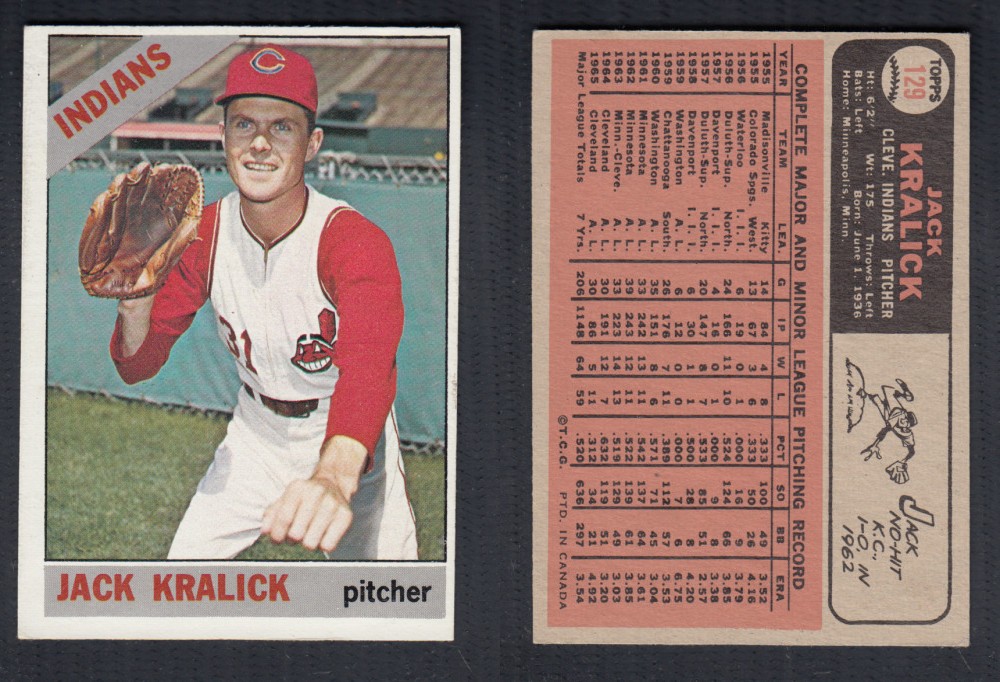1966 O-PEE-CHEE BASEBALL CARD #129 J. KRALICK photo 1966 O-PEE-CHEE BASEBALL CARD #129 J. KRALICK photo
