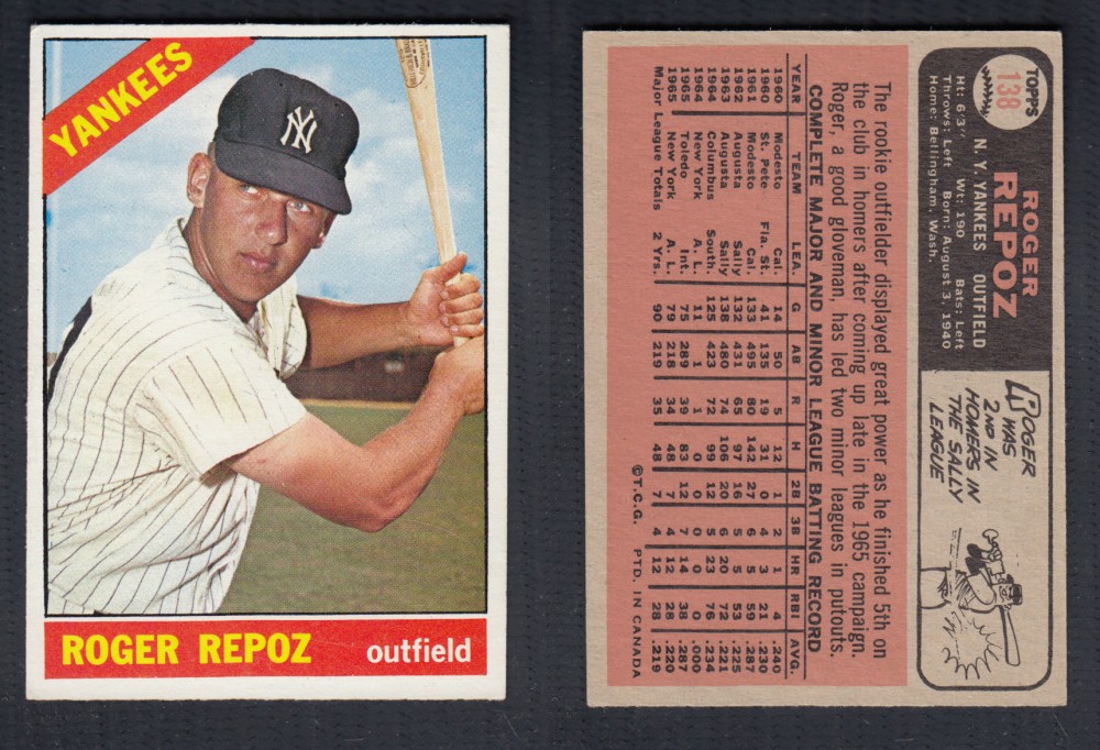 1966 O-PEE-CHEE BASEBALL CARD #138 R. REPOZ photo 1966 O-PEE-CHEE BASEBALL CARD #138 R. REPOZ photo