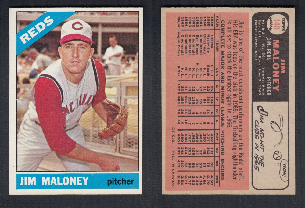 1966 O-PEE-CHEE BASEBALL CARD #140 J. MALONEY photo 1966 O-PEE-CHEE BASEBALL CARD #140 J. MALONEY photo