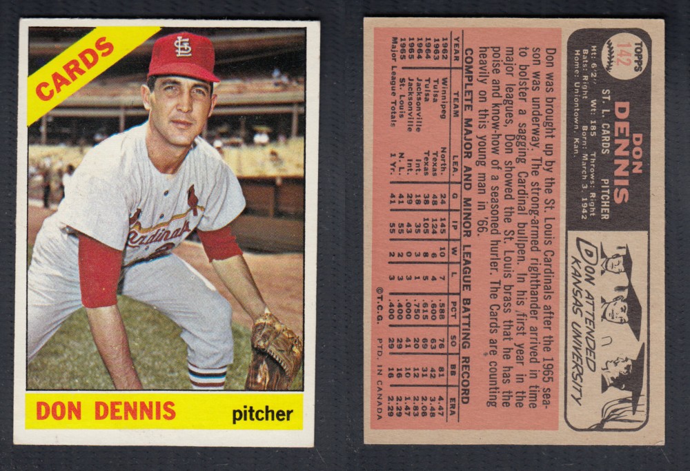 1966 O-PEE-CHEE BASEBALL CARD #142 D. DENNIS photo 1966 O-PEE-CHEE BASEBALL CARD #142 D. DENNIS photo