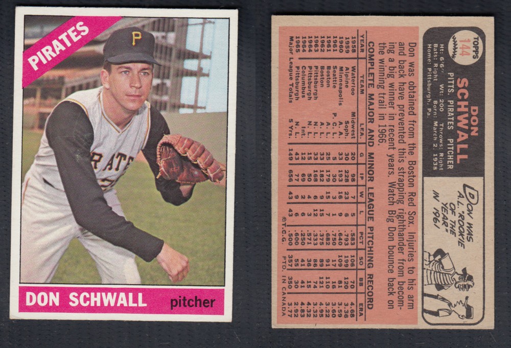 1966 O-PEE-CHEE BASEBALL CARD #144 D. SCHWALL photo 1966 O-PEE-CHEE BASEBALL CARD #144 D. SCHWALL photo