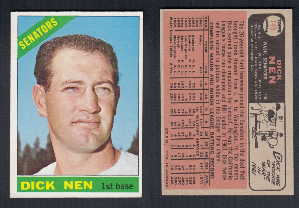 1966 O-PEE-CHEE BASEBALL CARD #149 D. NEN photo 1966 O-PEE-CHEE BASEBALL CARD #149 D. NEN photo