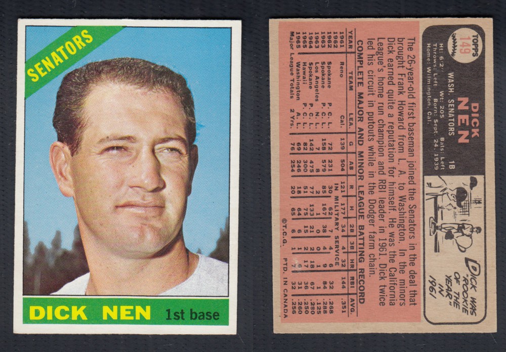 1966 O-PEE-CHEE BASEBALL CARD #149 D. NEN photo 1966 O-PEE-CHEE BASEBALL CARD #149 D. NEN photo