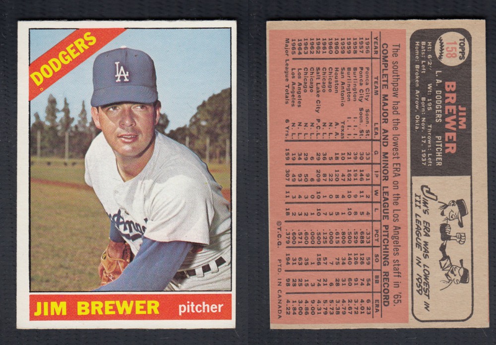 1966 O-PEE-CHEE BASEBALL CARD #158 J. BREWER photo 1966 O-PEE-CHEE BASEBALL CARD #158 J. BREWER photo