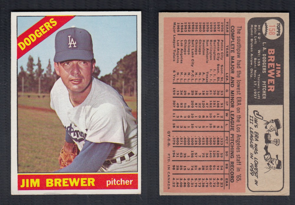 1966 O-PEE-CHEE BASEBALL CARD #158 J. BREWER photo