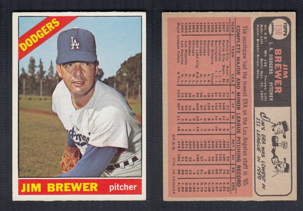 1966 O-PEE-CHEE BASEBALL CARD #158 J. BREWER photo