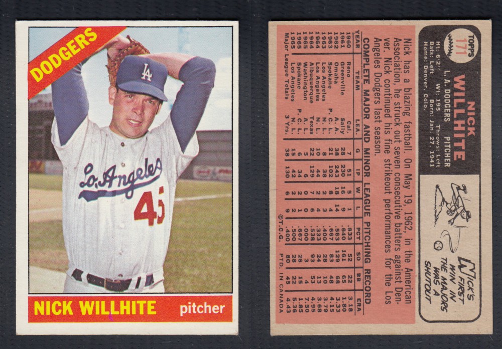 1966 O-PEE-CHEE BASEBALL CARD #171 N. WILLHITE photo 1966 O-PEE-CHEE BASEBALL CARD #171 N. WILLHITE photo