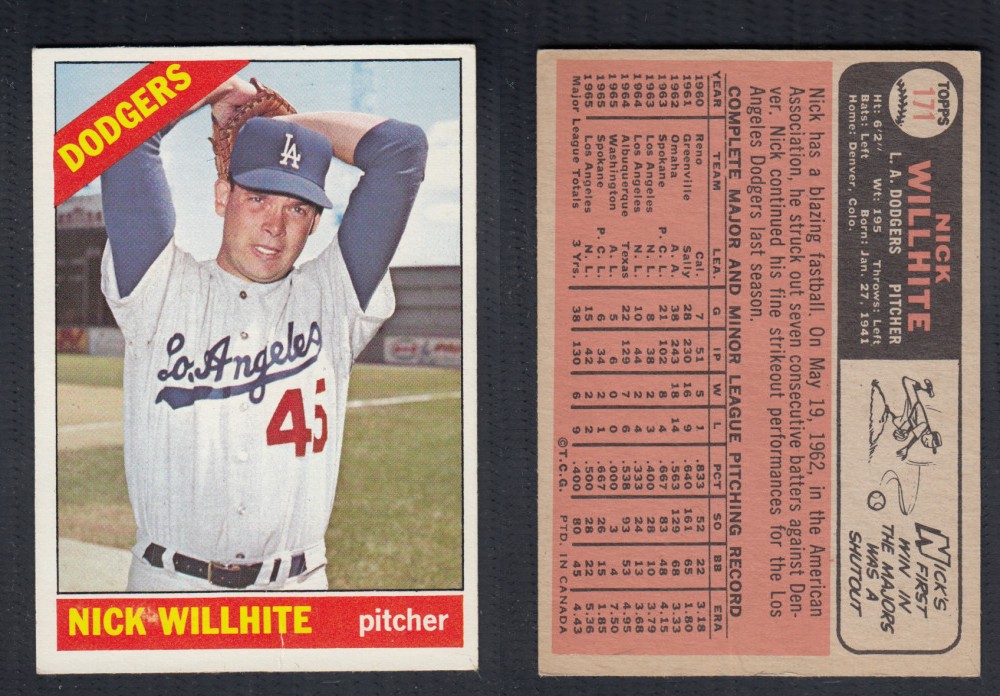 1966 O-PEE-CHEE BASEBALL CARD #171 N. WILLHITE photo 1966 O-PEE-CHEE BASEBALL CARD #171 N. WILLHITE photo