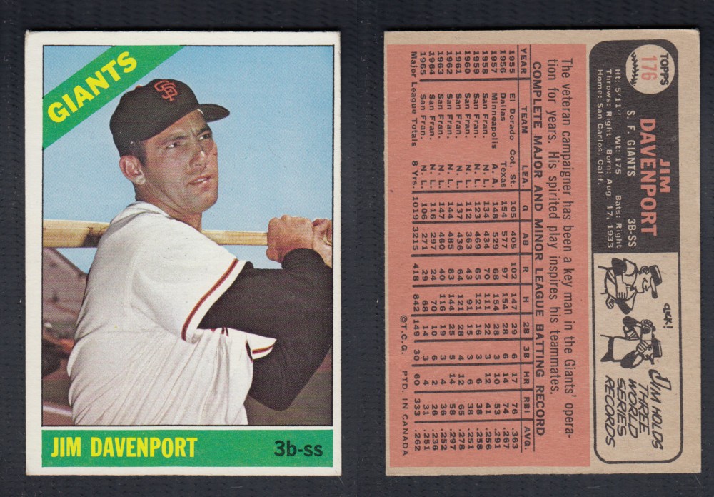 1966 O-PEE-CHEE BASEBALL CARD #176 J. DAVENPORT photo
