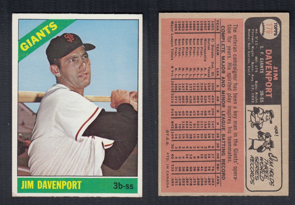 1966 O-PEE-CHEE BASEBALL CARD #176 J. DAVENPORT photo
