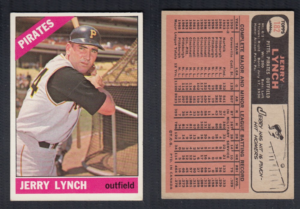 1966 O-PEE-CHEE BASEBALL CARD #182 J. LYNCH photo 1966 O-PEE-CHEE BASEBALL CARD #182 J. LYNCH photo
