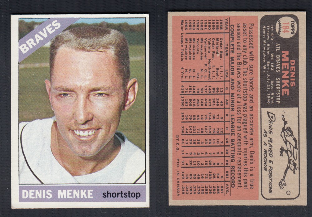 1966 O-PEE-CHEE BASEBALL CARD #184 D. MENKE photo