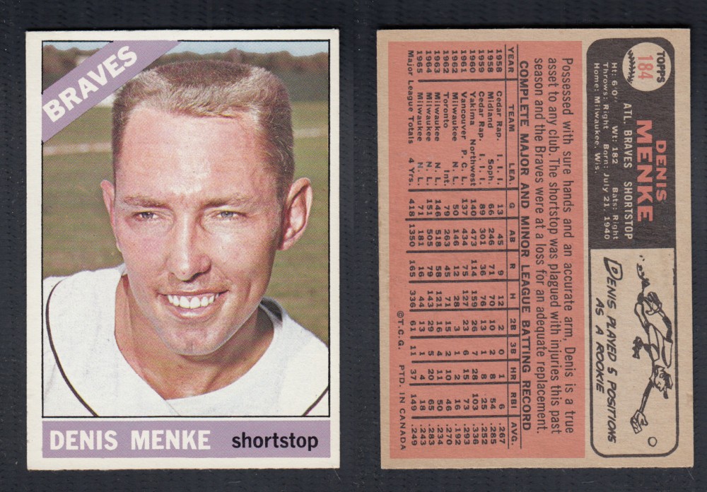 1966 O-PEE-CHEE BASEBALL CARD #184 D. MENKE photo 1966 O-PEE-CHEE BASEBALL CARD #184 D. MENKE photo