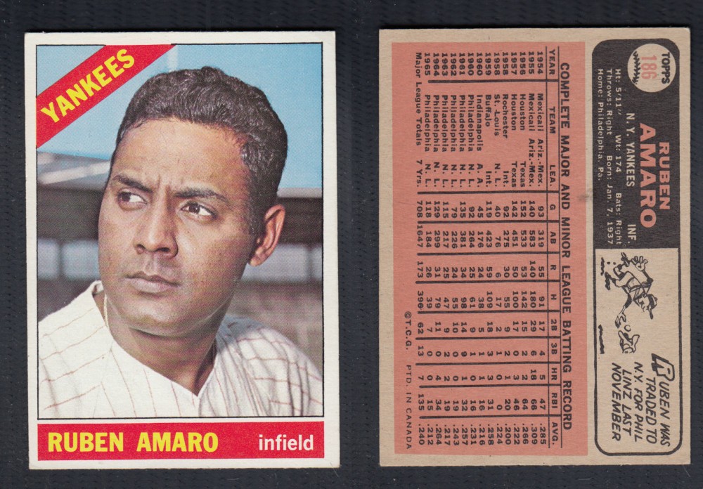 1966 O-PEE-CHEE BASEBALL CARD #186 R. AMARO photo 1966 O-PEE-CHEE BASEBALL CARD #186 R. AMARO photo