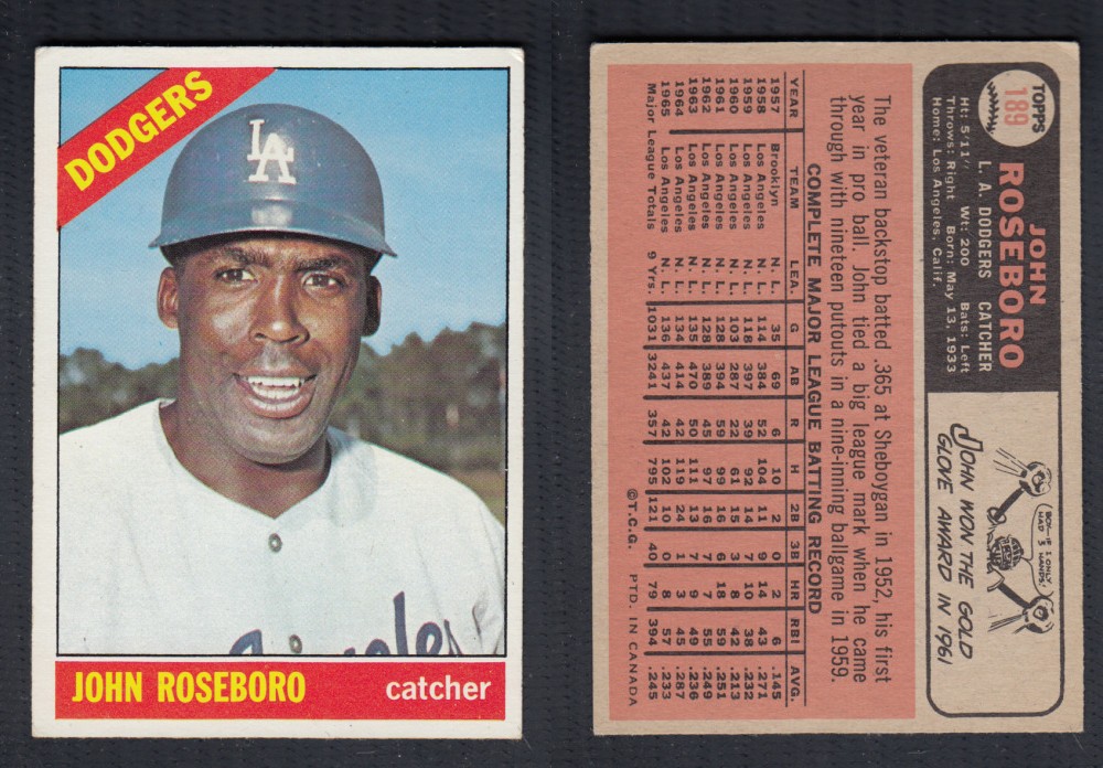 1966 O-PEE-CHEE BASEBALL CARD #189 J. ROSEBORO photo