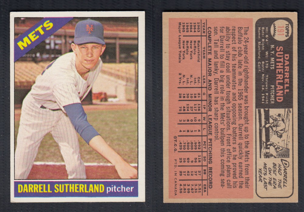 1966 O-PEE-CHEE BASEBALL CARD #191 D. SUTHERLAND photo 1966 O-PEE-CHEE BASEBALL CARD #191 D. SUTHERLAND photo
