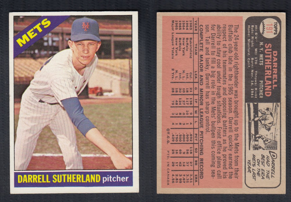 1966 O-PEE-CHEE BASEBALL CARD #191 D. SUTHERLAND photo 1966 O-PEE-CHEE BASEBALL CARD #191 D. SUTHERLAND photo