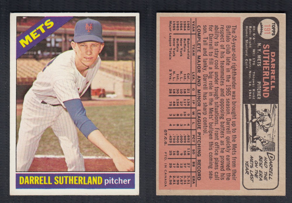 1966 O-PEE-CHEE BASEBALL CARD #191 D. SUTHERLAND photo 1966 O-PEE-CHEE BASEBALL CARD #191 D. SUTHERLAND photo