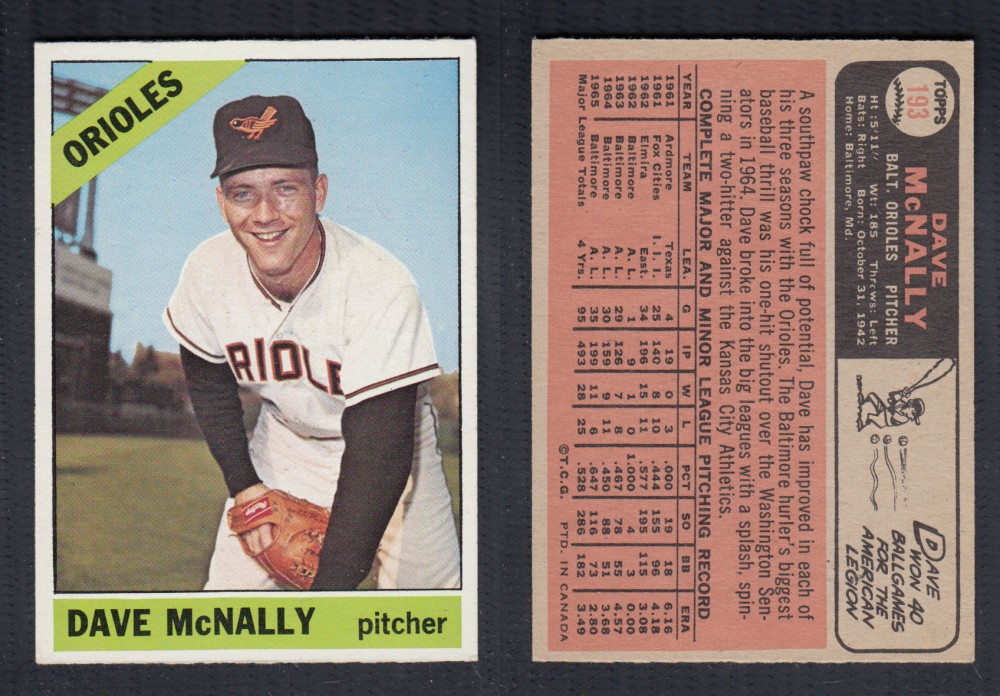 1966 O-PEE-CHEE BASEBALL CARD #193 D. MCNALLY photo 1966 O-PEE-CHEE BASEBALL CARD #193 D. MCNALLY photo
