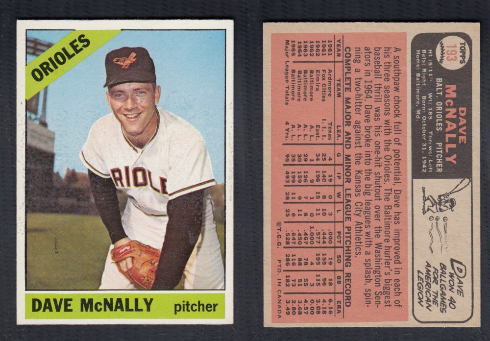 1966 O-PEE-CHEE BASEBALL CARD #193 D. MCNALLY photo 1966 O-PEE-CHEE BASEBALL CARD #193 D. MCNALLY photo