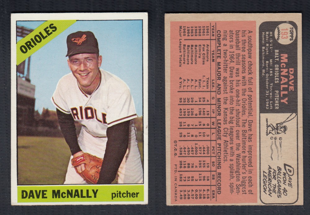 1966 O-PEE-CHEE BASEBALL CARD #193 D. MCNALLY photo 1966 O-PEE-CHEE BASEBALL CARD #193 D. MCNALLY photo