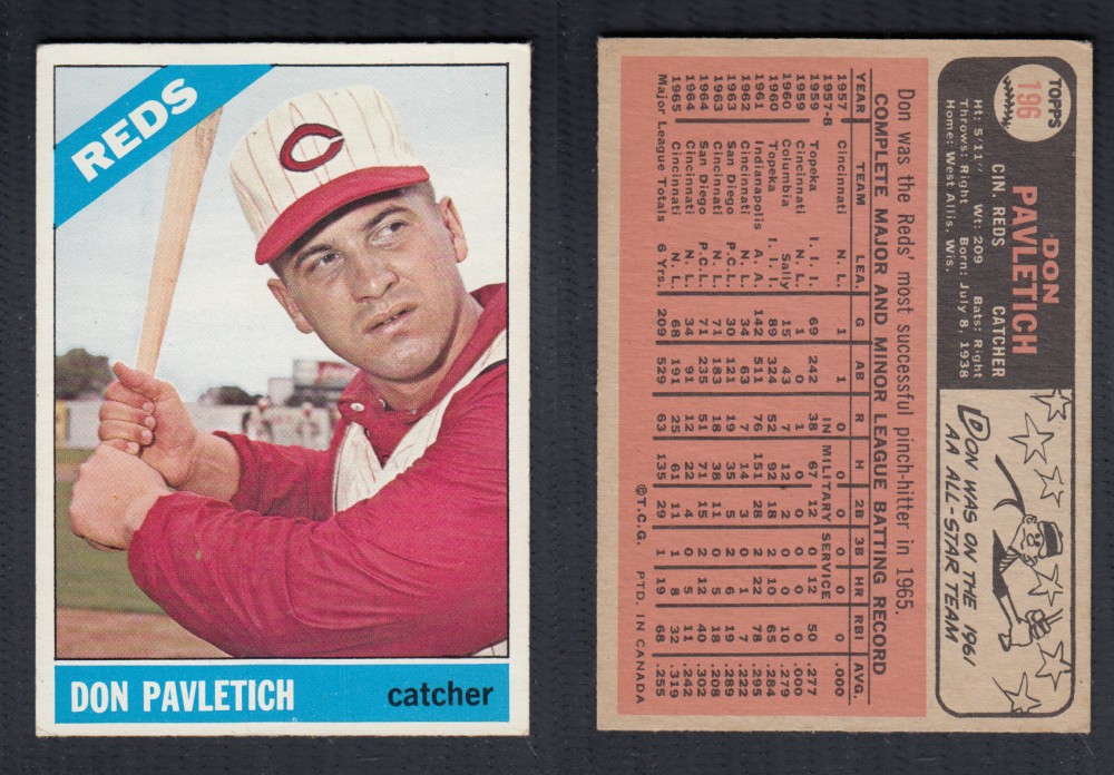1966 O-PEE-CHEE BASEBALL CARD #196 D. PAVLETICH photo 1966 O-PEE-CHEE BASEBALL CARD #196 D. PAVLETICH photo