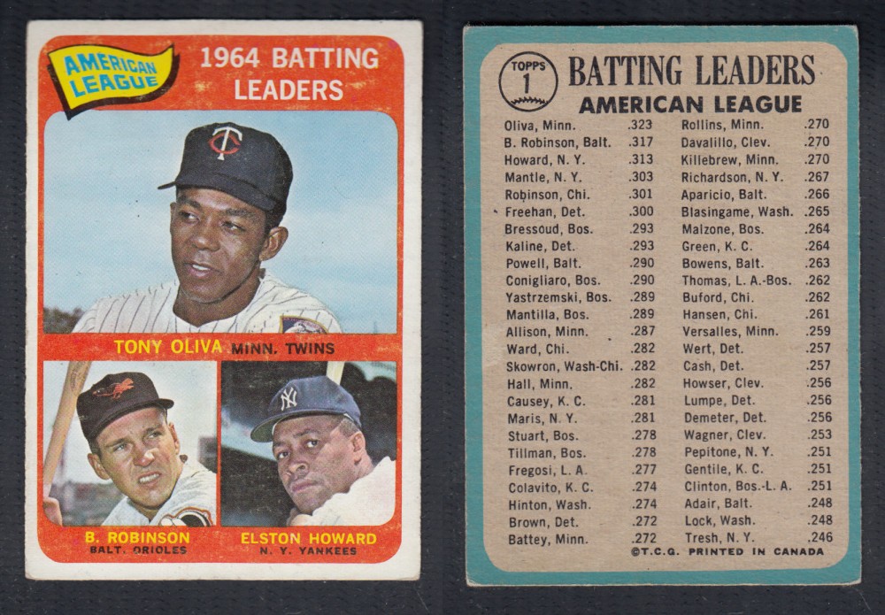 1965 O-PEE-CHEE BASEBALL CARD #1 BATTING LEADERS photo 1965 O-PEE-CHEE BASEBALL CARD #1 BATTING LEADERS photo