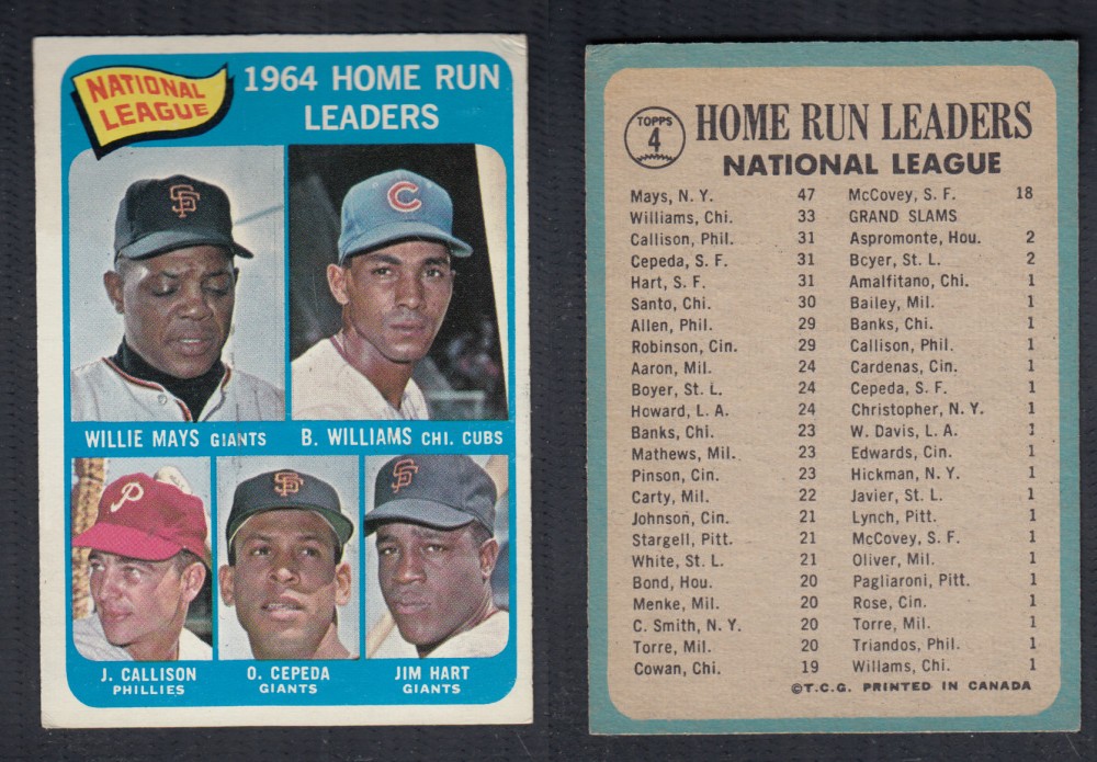 1965 O-PEE-CHEE BASEBALL CARD #4 HOME RUN LEADERS photo 1965 O-PEE-CHEE BASEBALL CARD #4 HOME RUN LEADERS photo