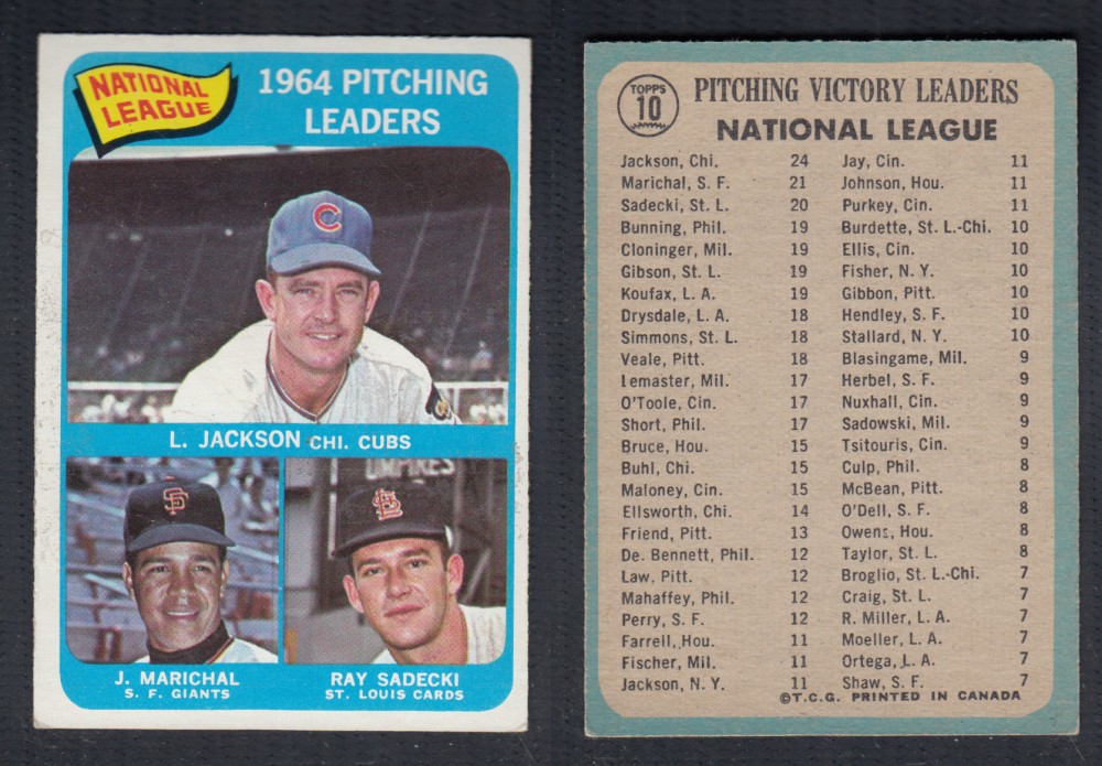 1965 O-PEE-CHEE BASEBALL CARD #10 PITCHING LEADERS photo